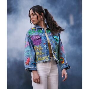 Levis Womens Xiye‎ Bastida Climate Activist Hand Painted Trucker Denim Jacket